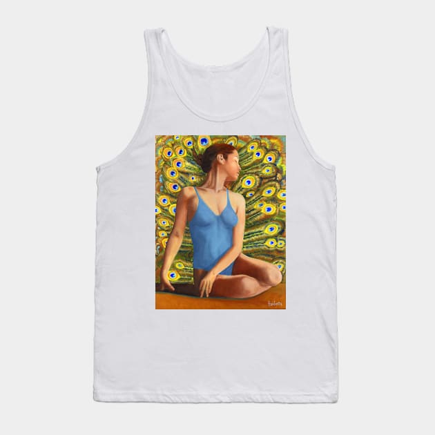 Dancer seated in front of peacock feathers Tank Top by Fantasyart123